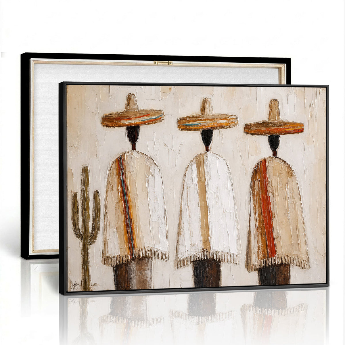 Mexican Wall Art Canvas Print, Southwestern Sombrero Poncho Painting Print, Boho Decor
