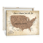 Custom Beige Push Pin USA Map Canvas Print, 50 States Road Trip Tracker, Home Office and Den Decor