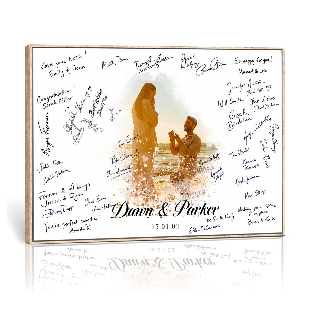 Wedding Signature Guest Book Canvas, Personalized Couple Photo Art