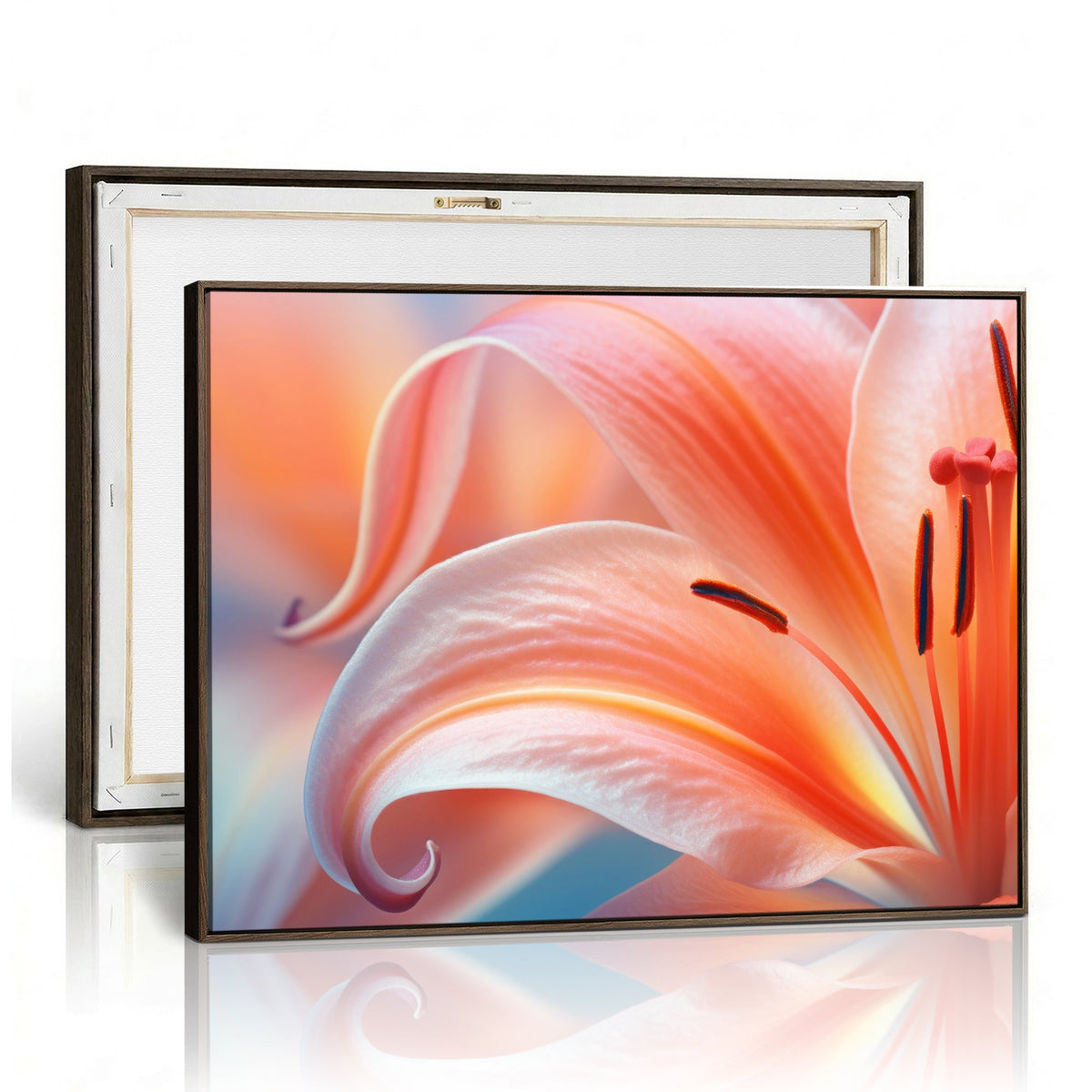 Peach Lily Canvas Wall Art, Coral Pink Flower Macro Photo Print, Botanical Decor