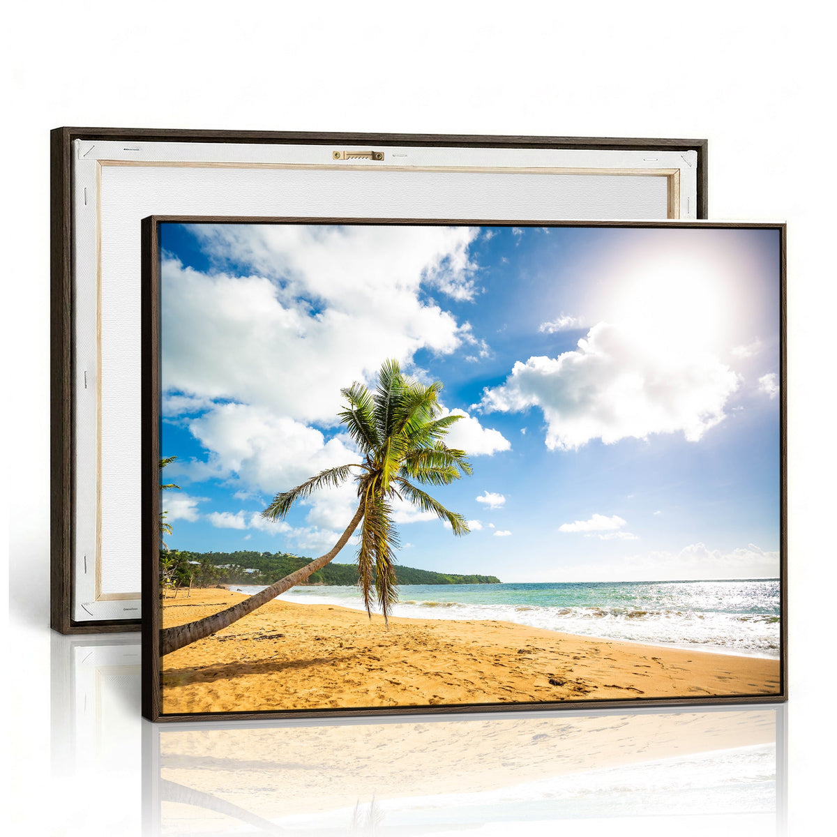 Tropical Beach Canvas Wall Art, Palm Tree Ocean Photo Print, Coastal Living Room Decor
