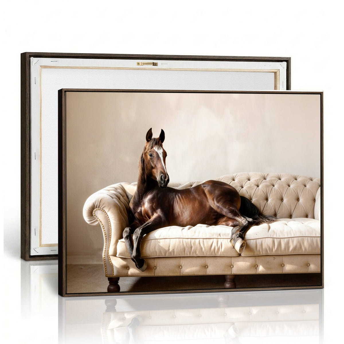 Funny Horse on Sofa Canvas Wall Art, Quirky Horse Lounging Photo Print