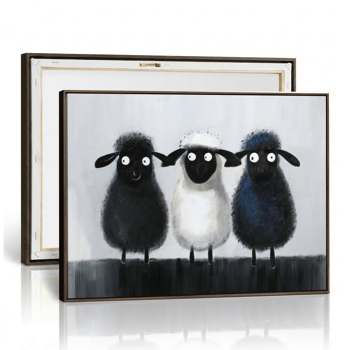 Funny Sheep Canvas Wall Art, Three Quirky Sheep Painting Print, Cute Nursery Decor
