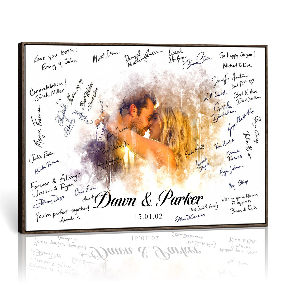 Ink Splash Wedding Guest Book Canvas, Personalized Couple Photo Sign