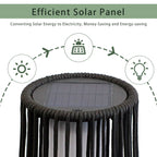 2 Piece Solar Powered Lantern Wicker Solar Patio Lamp Black