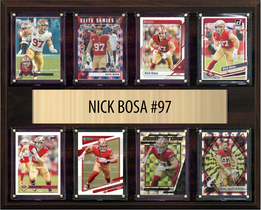 Nick Bosa San Francisco 49ers Fan Gift Plaque 12x15 8 Cards Topps Donruss Panini 2024 2025 2026