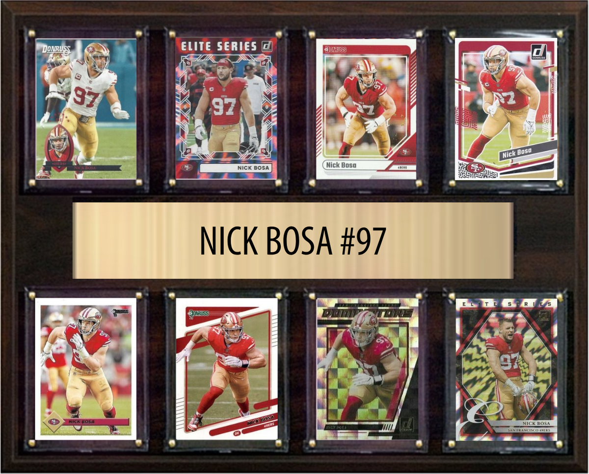 Nick Bosa San Francisco 49ers Fan Gift Plaque 12x15 8 Cards Topps Donruss Panini 2024 2025 2026