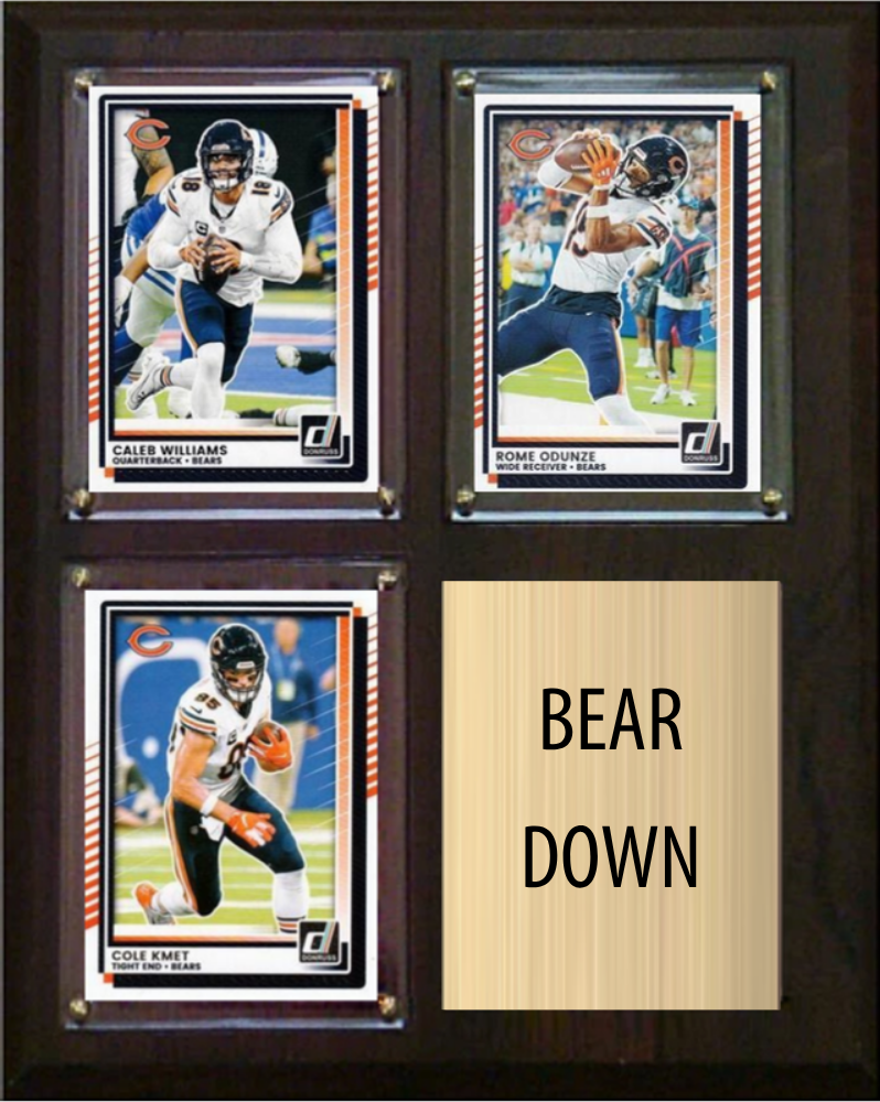 Chicago Bears Bear Down 2026 Fan Cave Plaque 8x10 3 Cards - Williams, Odunze, Kmet