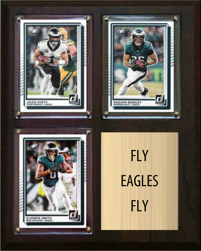 Philadelphia Eagles Fly Eagles Fly 2026 Fan Cave Plaque 8x10 3 Cards - Hurts, Barkley, Smith