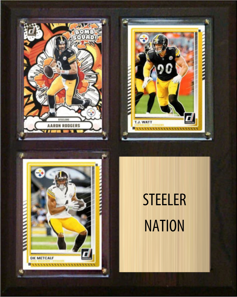 Pittsburgh Steelers Steeler Nation 2026 Fan Cave Plaque 8x10 3 Cards - Rodgers, Watt, Metcalf