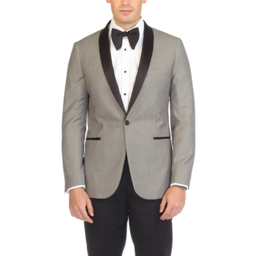 Men's Grey & Black Shawl Lapel Tuxedo – Slim Fit 2 Piece Suit | Ferrecci Reno