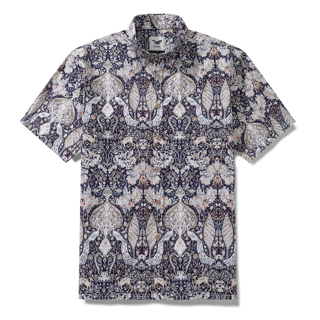 Men's Hawaiian Shirt The Garden of Serenity Cotton Button-down Short Sleeve 1940s Vintage Shirt