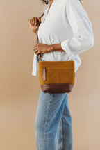 Betsy Bucket Bag | Mustard Suede + Brown Leather