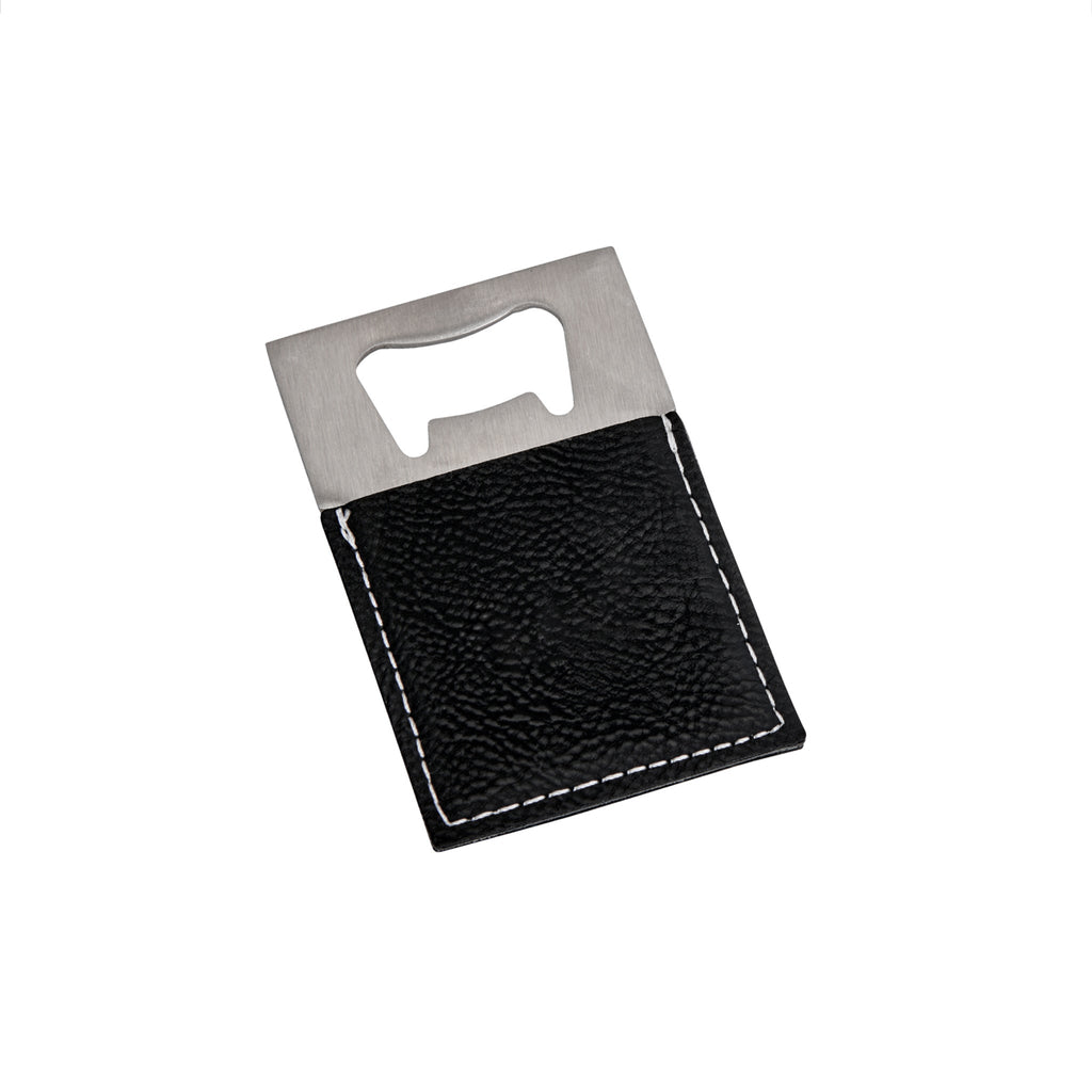 Black Leatherette Bottle Opener - 3.5" x 2"
