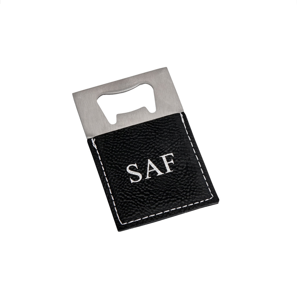 Black Leatherette Bottle Opener - 3.5" x 2"