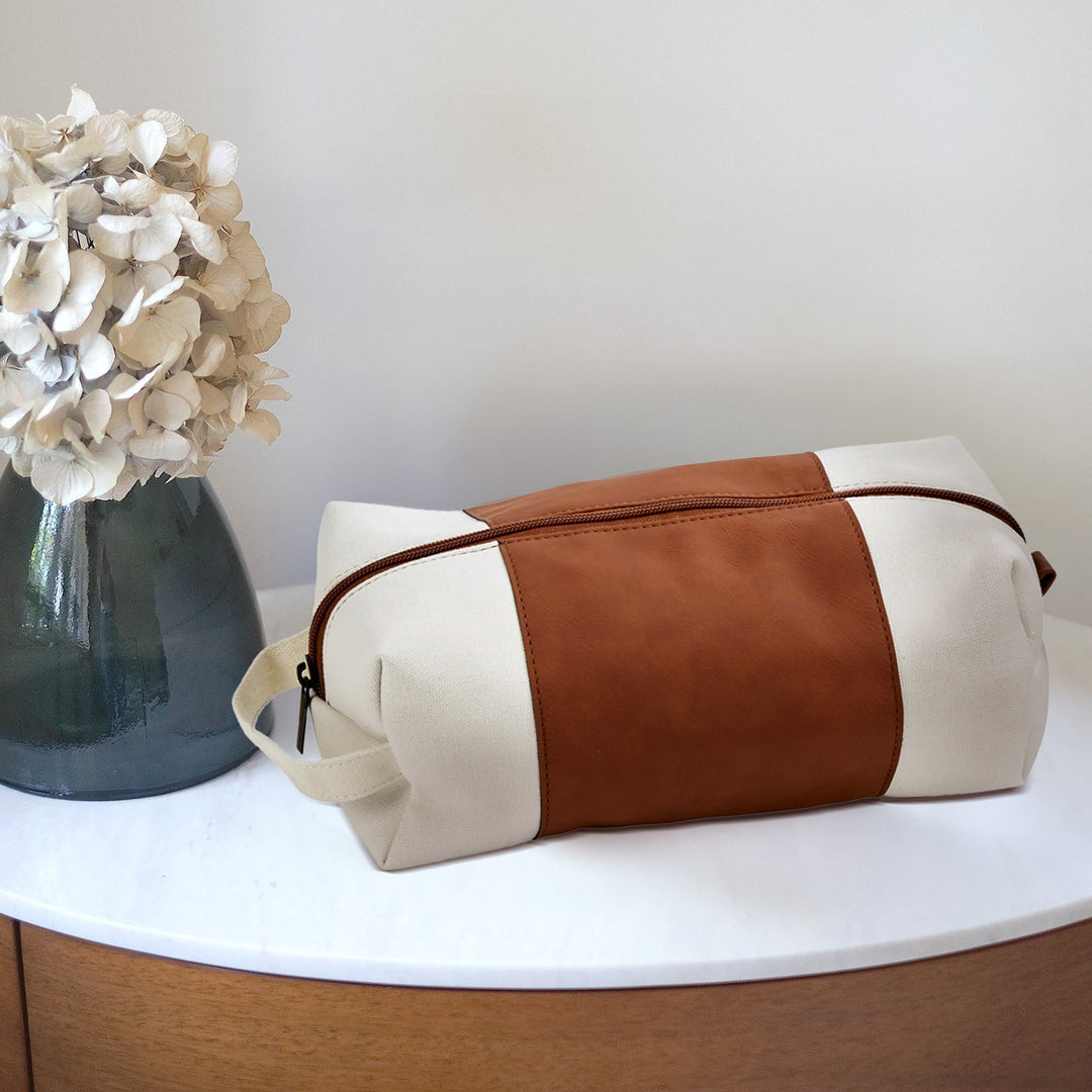 Leatherette/Canvas Caramel Travel Kit