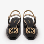 The Rosalinda Black Leather Women Flat Slingback Sandal