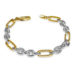 Rolo (Figaro) Solid White/Yellow/Rose Gold Handmade Bracelet , 7mm, 6.5-10 Inch
