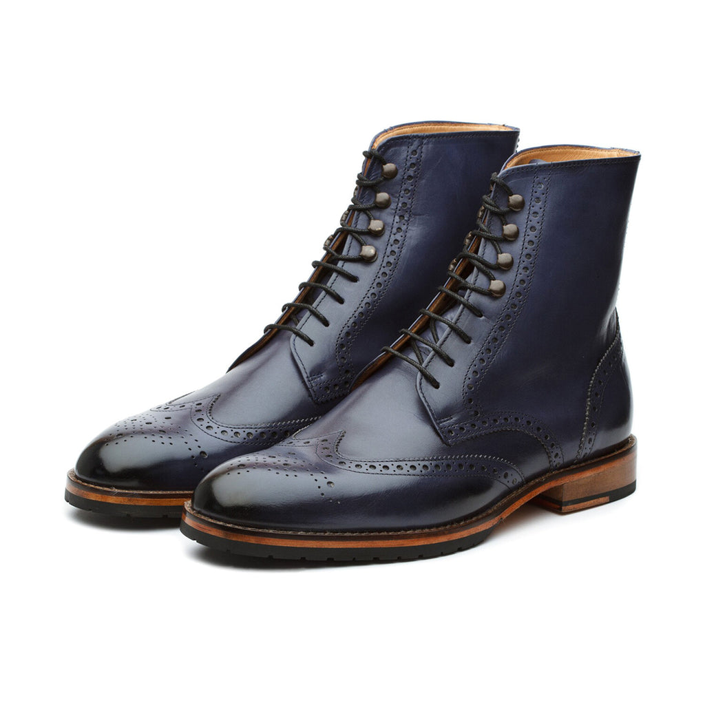 Leather Wingtip Brogue Boot // Blue