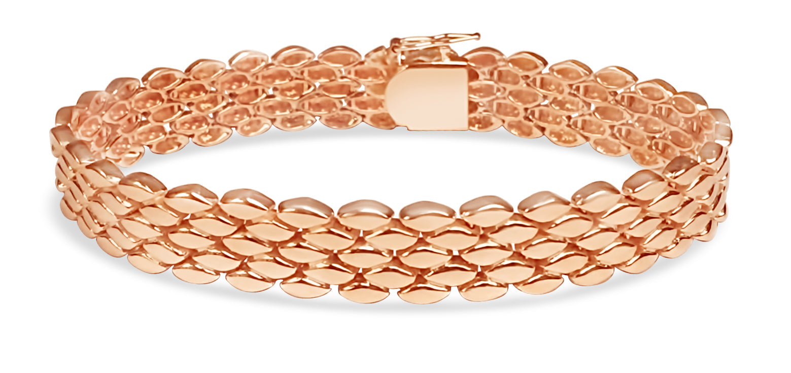 Panther Solid White/Yellow/Rose Gold Handmade Bracelet , 12mm, 6.5-10 Inch