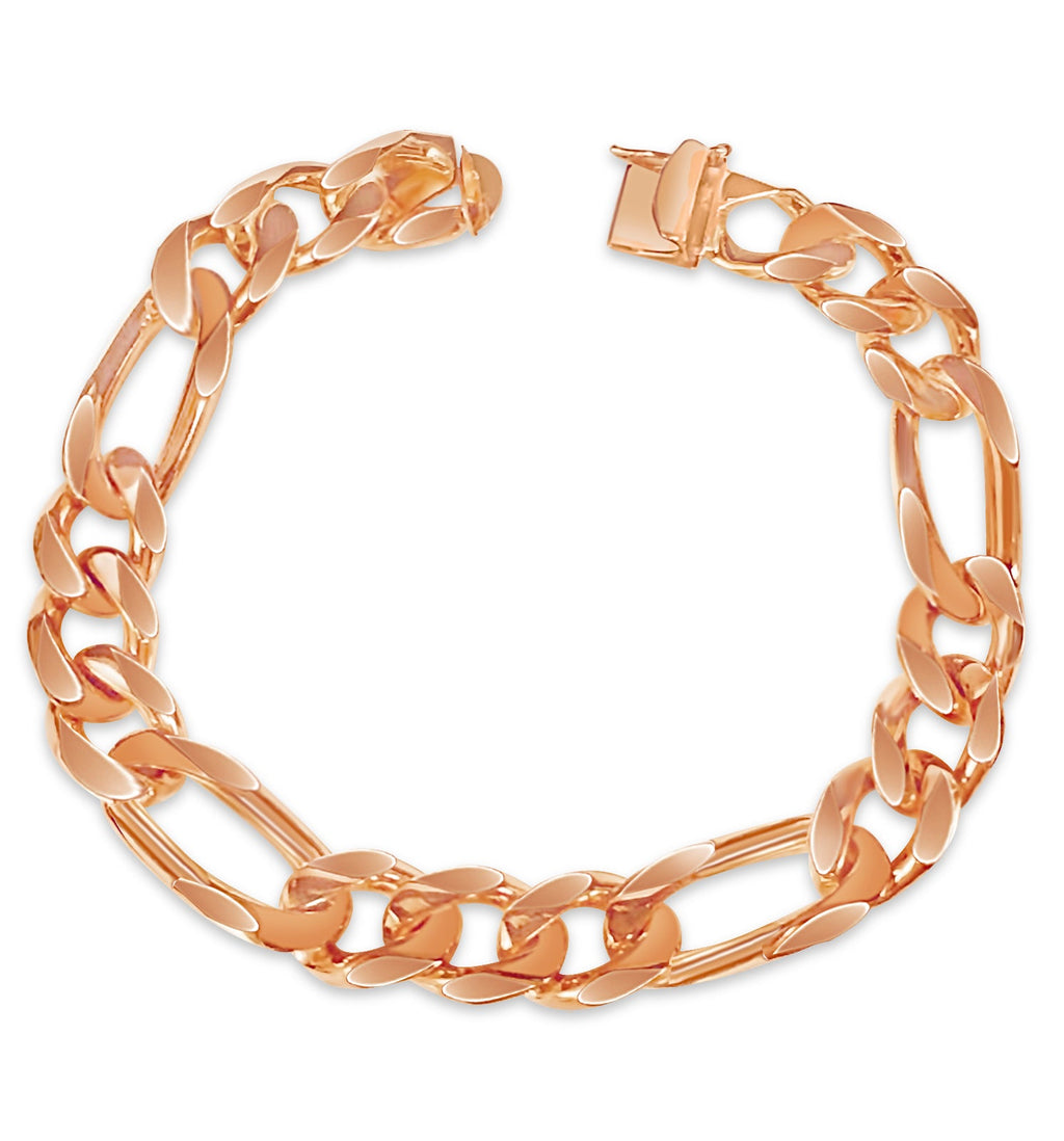 Figaro Solid White/Yellow/Rose Gold Handmade Bracelet , 12mm, 6.5-10 Inch