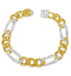 Figaro Solid White/Yellow/Rose Gold Handmade Bracelet , 12mm, 6.5-10 Inch