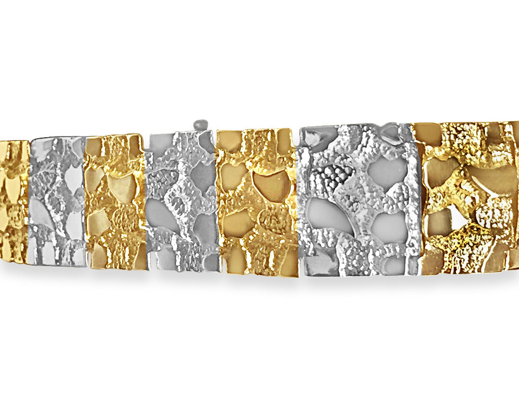 Nugget Solid White/Yellow/Rose Gold Handmade Bracelet , 17mm, 6.5-10 Inch