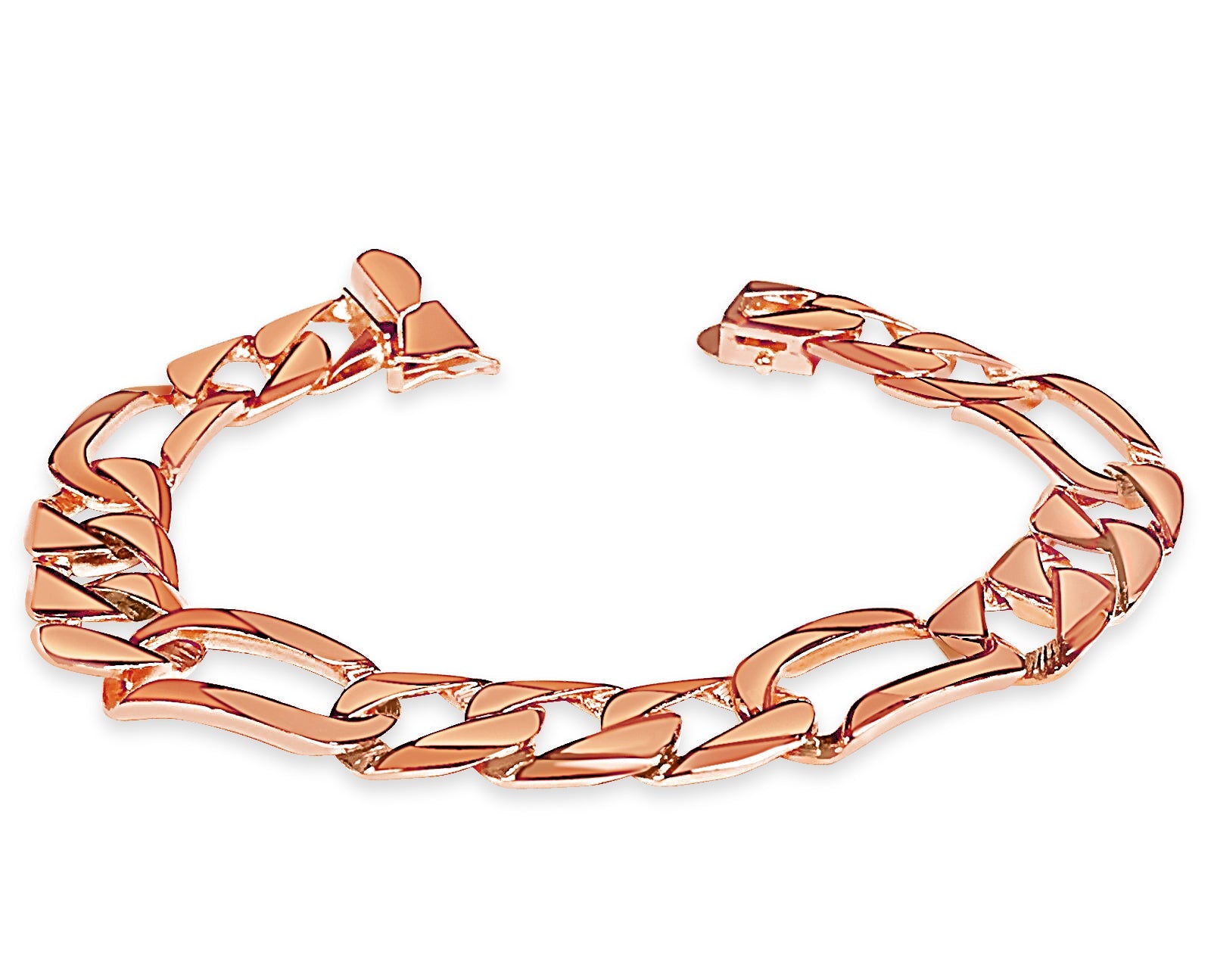 Figaro Solid White/Yellow/Rose Gold Handmade Bracelet , 12mm, 6.5-10 Inch