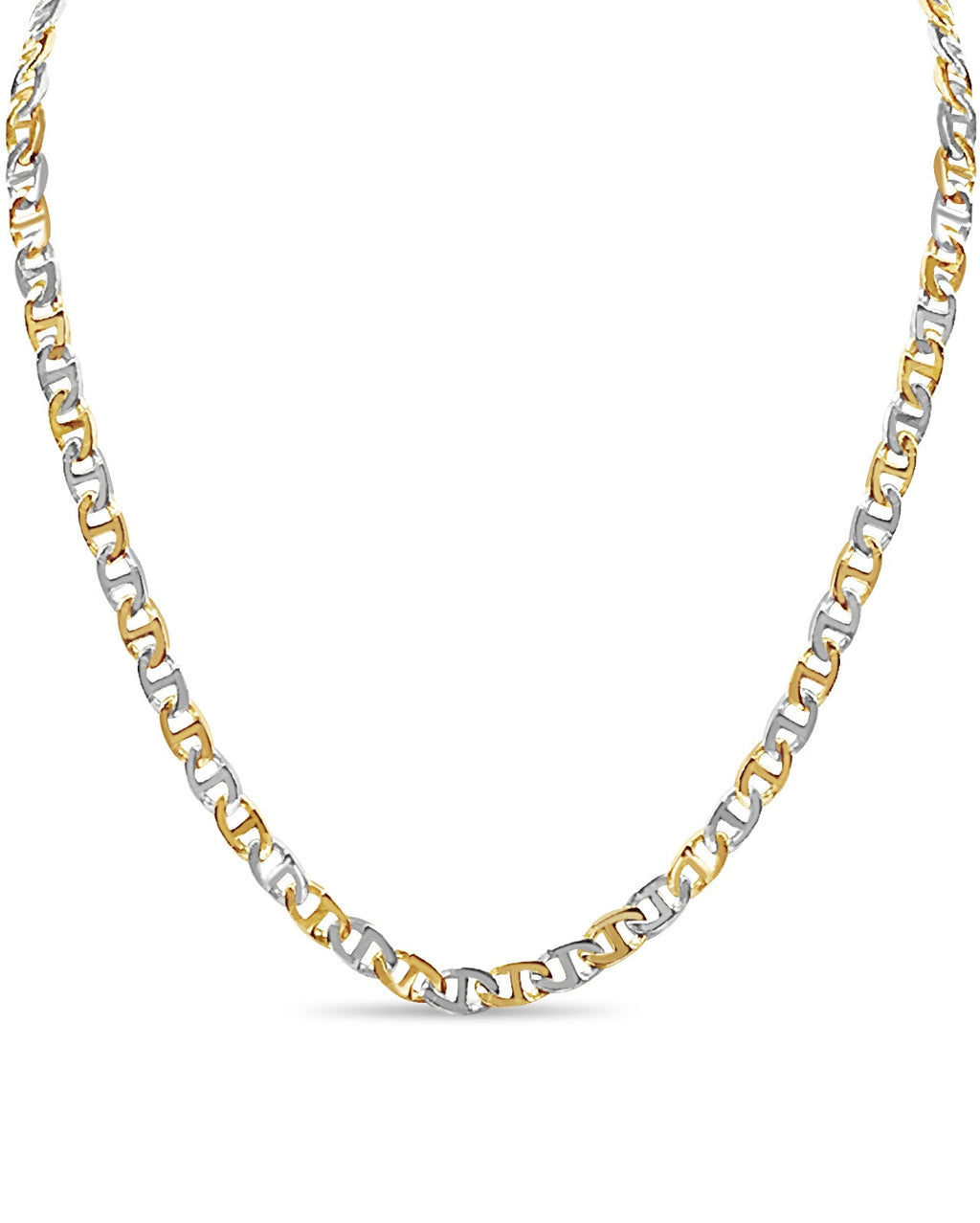 Mariner Solid White/Yellow/Rose Gold Handmade Necklace , 7mm, 16-30 Inch