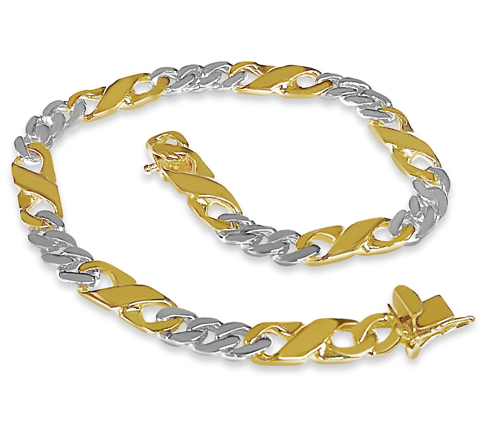 XO Curb Solid White/Yellow/Rose Gold Handmade Bracelet , 6mm, 6.5-10 Inch