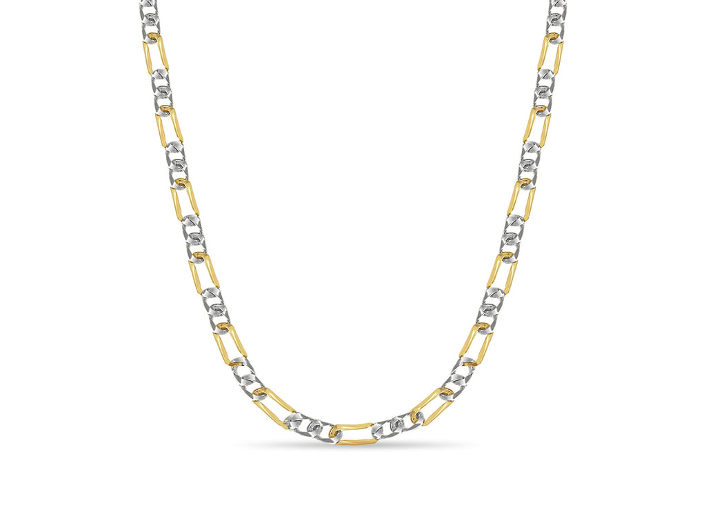 Figaro Solid White/Yellow/Rose Gold Handmade Necklace , 7mm, 16-30 Inch