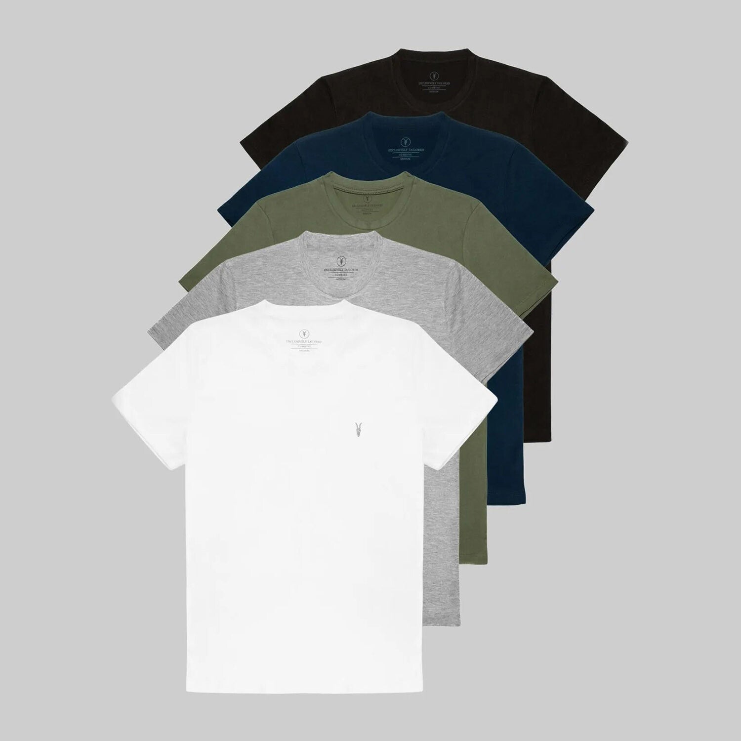 Set of 5 // Crewneck Regular Fit T-Shirts // Black + Navy + Olive + Gray + White