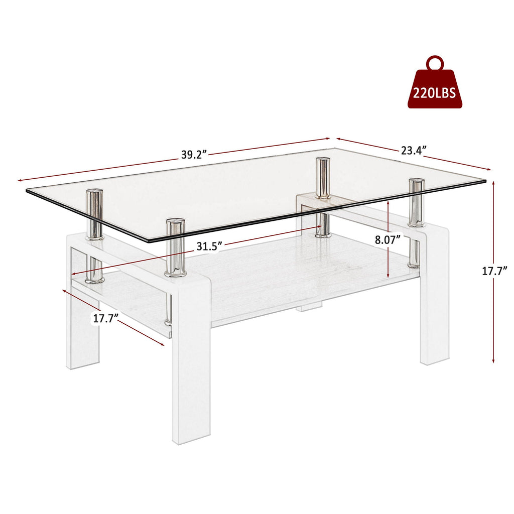 Modern Rectangular Coffee Table With Tempered Transparent