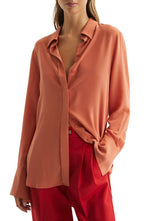 Reiss Eden Silk Button-Up Blouse in Orange, Size 2 Us