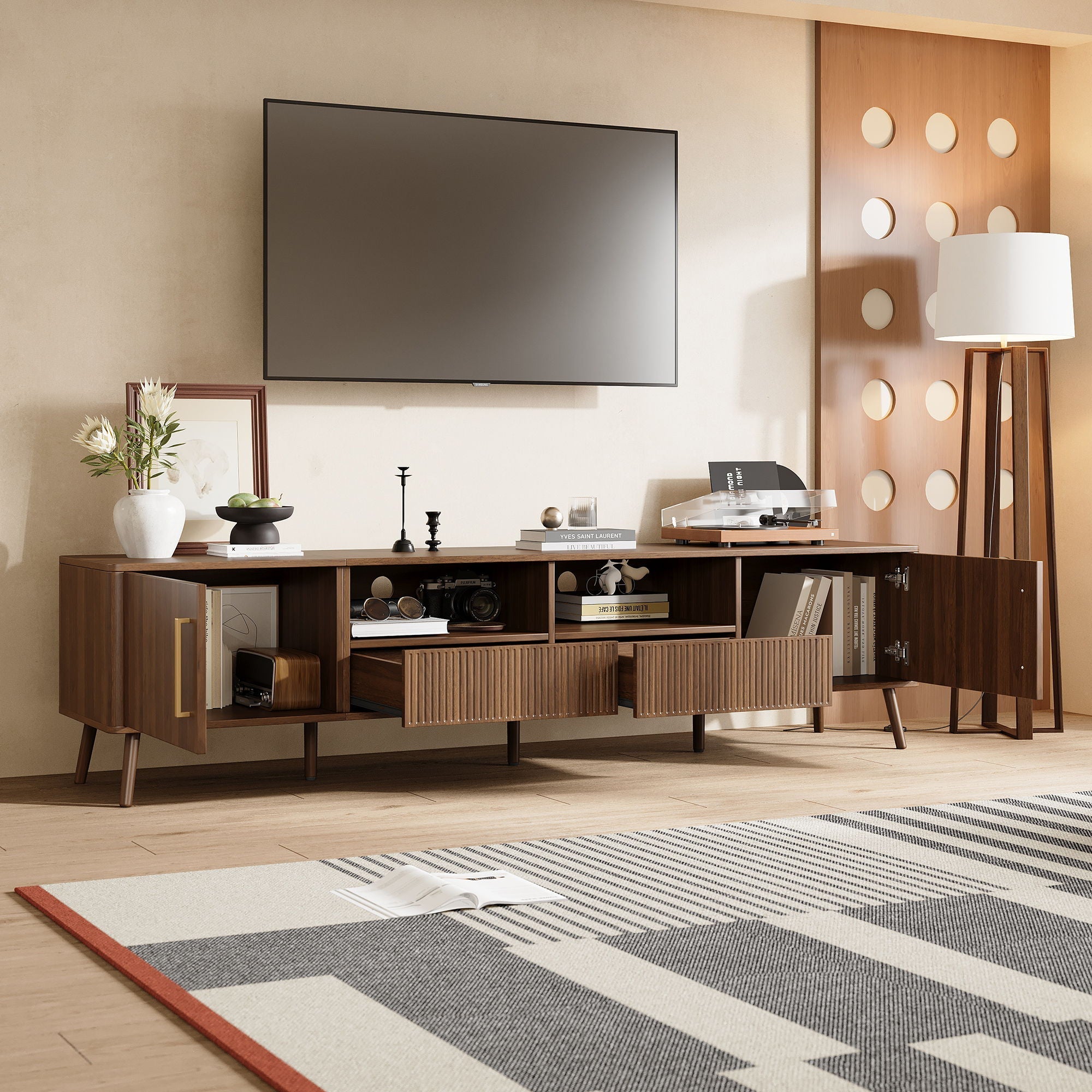 TV Stand For TVs Up To 85" With Soft-Close Doors - Walnut