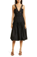 Ulla Johnson Kaia Strappy Shirred Drop Waist Cotton Dress Noir Size 10
