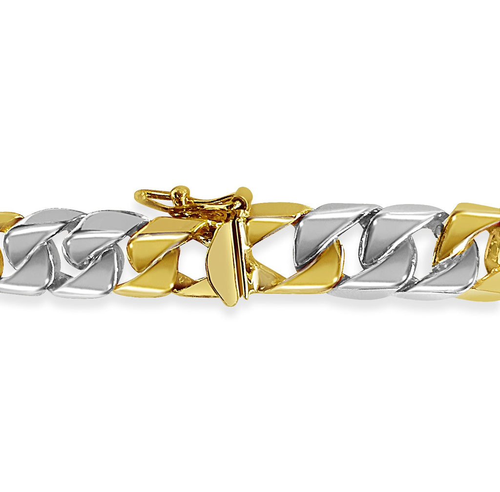 Curb Solid White/Yellow/Rose Gold Handmade Bracelet , 9mm, 6.5-10 Inch