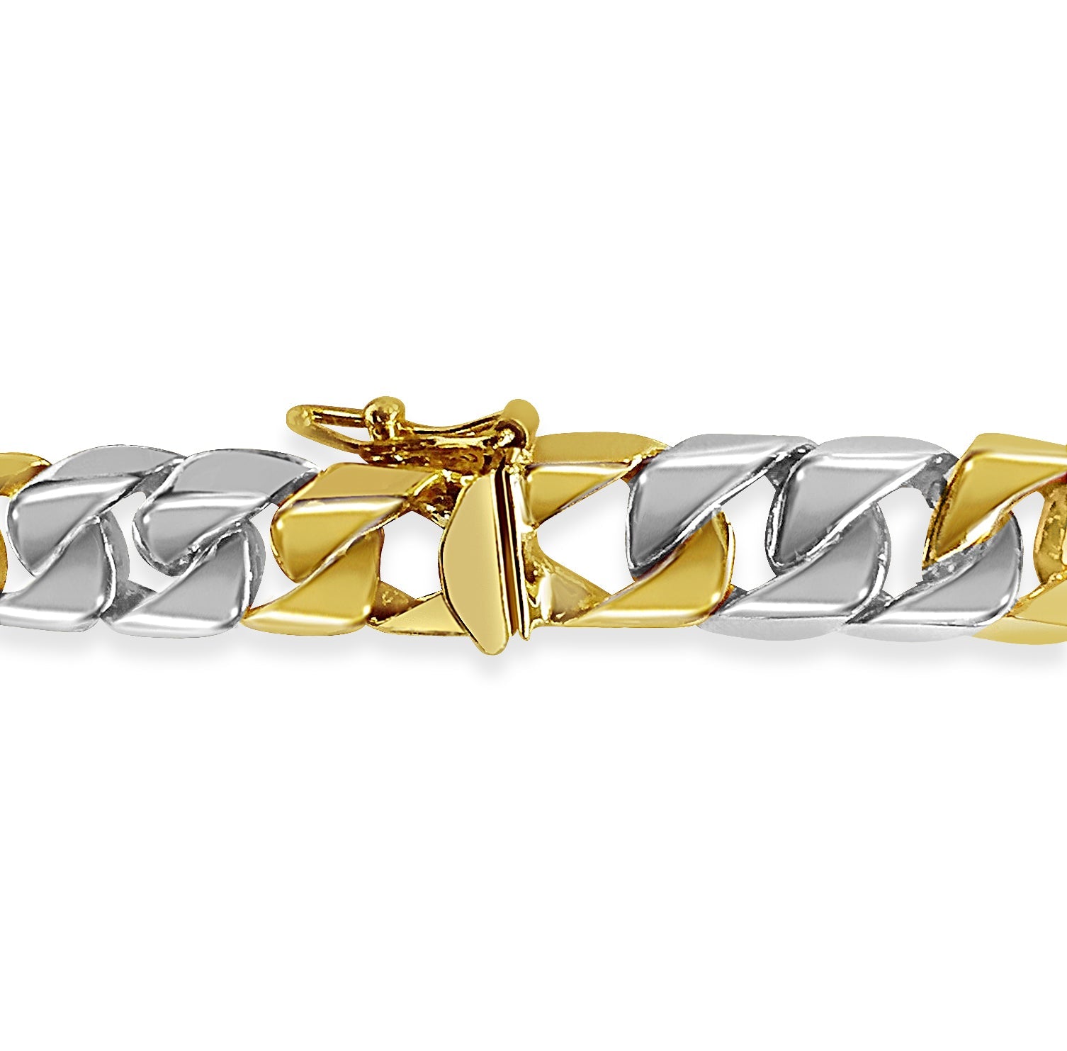 Curb Solid White/Yellow/Rose Gold Handmade Bracelet , 9mm, 6.5-10 Inch