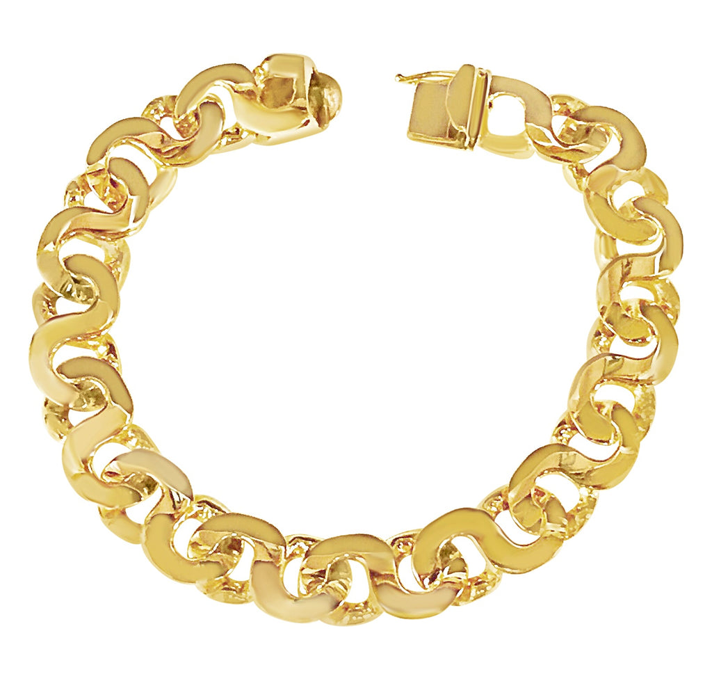 Flat Solid White/Yellow/Rose Gold Handmade Bracelet , 12mm, 6.5-10 Inch