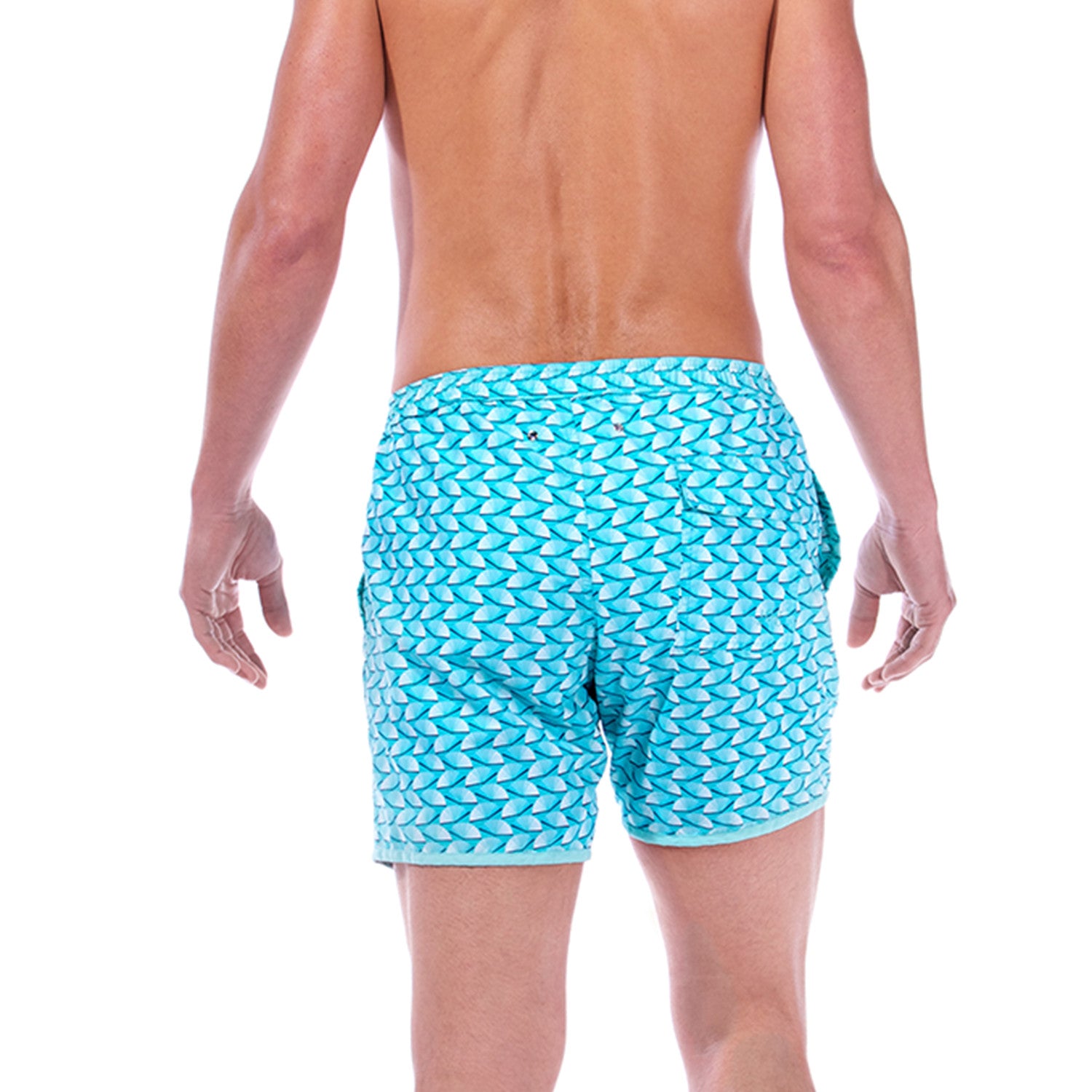 Paris Beach Fan Print Swim Trunks // Turquoise