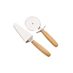 14" Wooden Pizza Board with Precision Cutting Wheel & Server