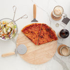 14" Wooden Pizza Board with Precision Cutting Wheel & Server