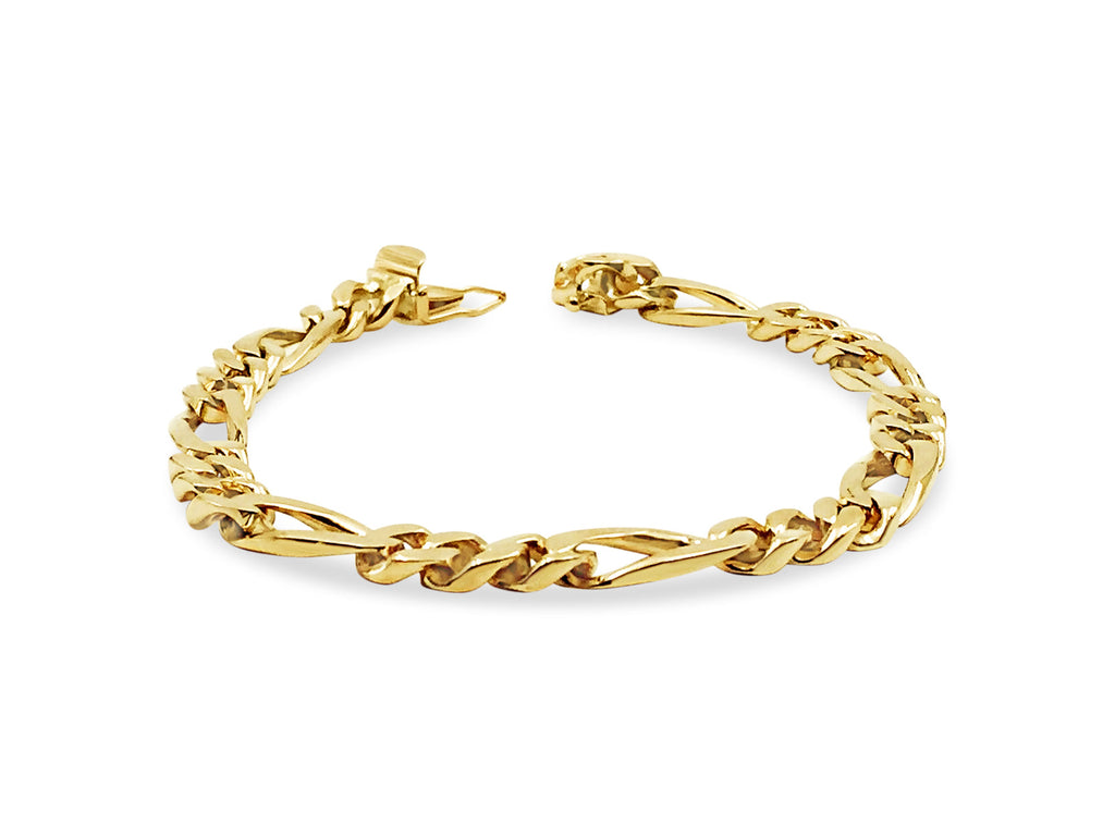 Figaro Solid White/Yellow/Rose Gold Handmade Bracelet , 7mm, 6.5-10 Inch