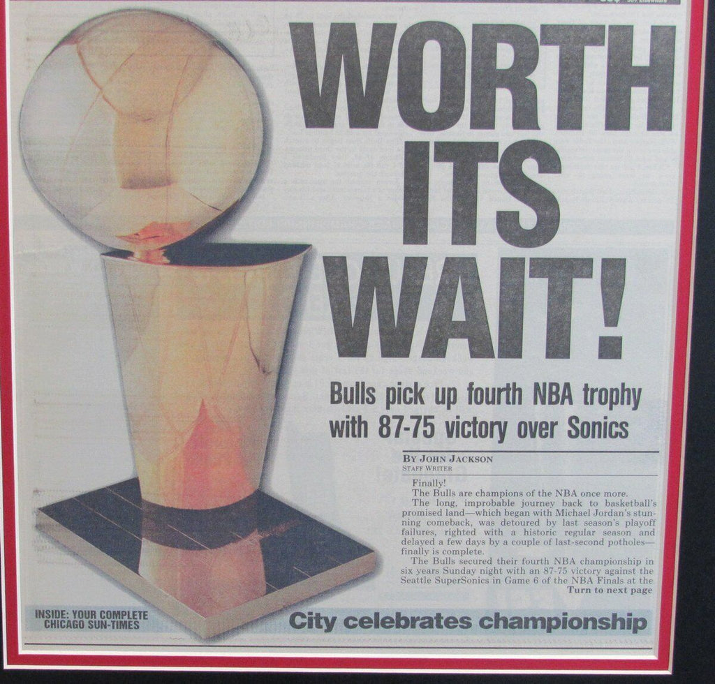 Chicago Bulls 1996 4th Championship Chicago Sun Times Newspaper Framed 136616