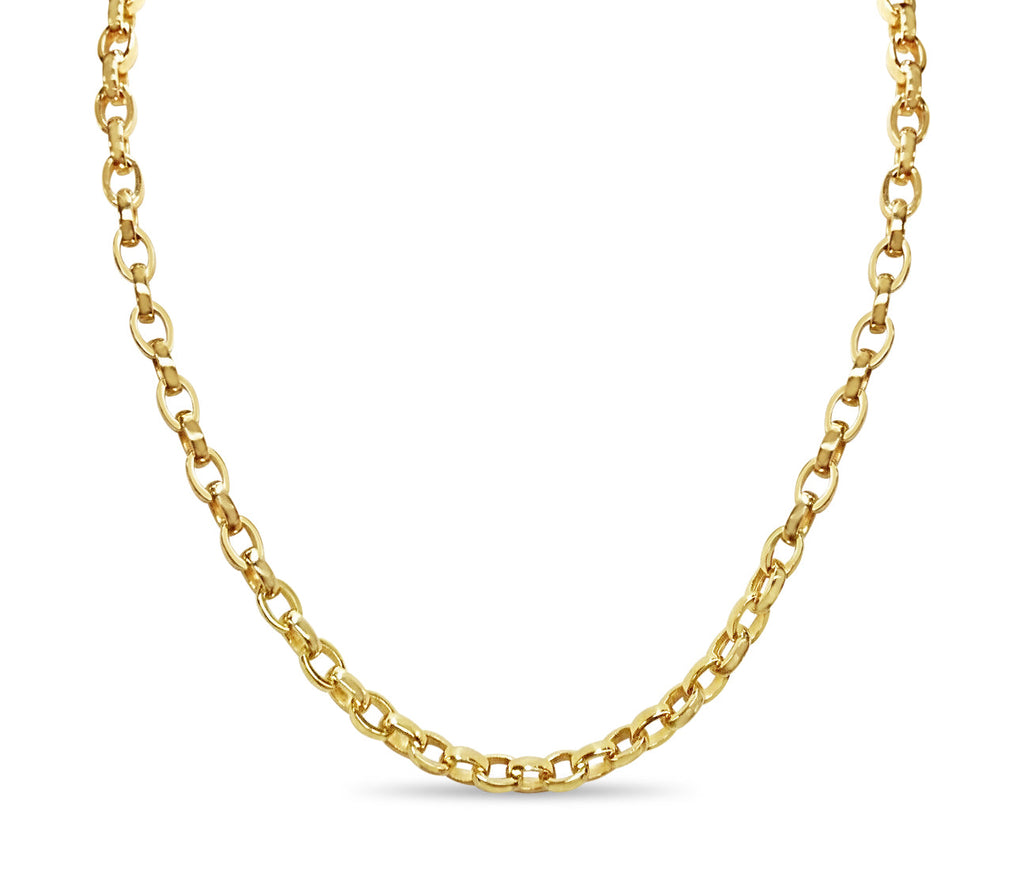 Oval Rolo Solid White/Yellow/Rose Gold Handmade Necklace , 6mm, 16-30 Inch