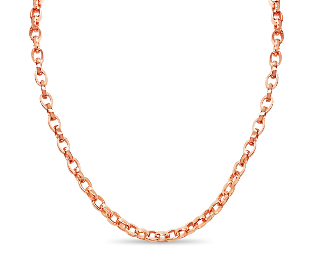 Oval Rolo Solid White/Yellow/Rose Gold Handmade Necklace , 6mm, 16-30 Inch