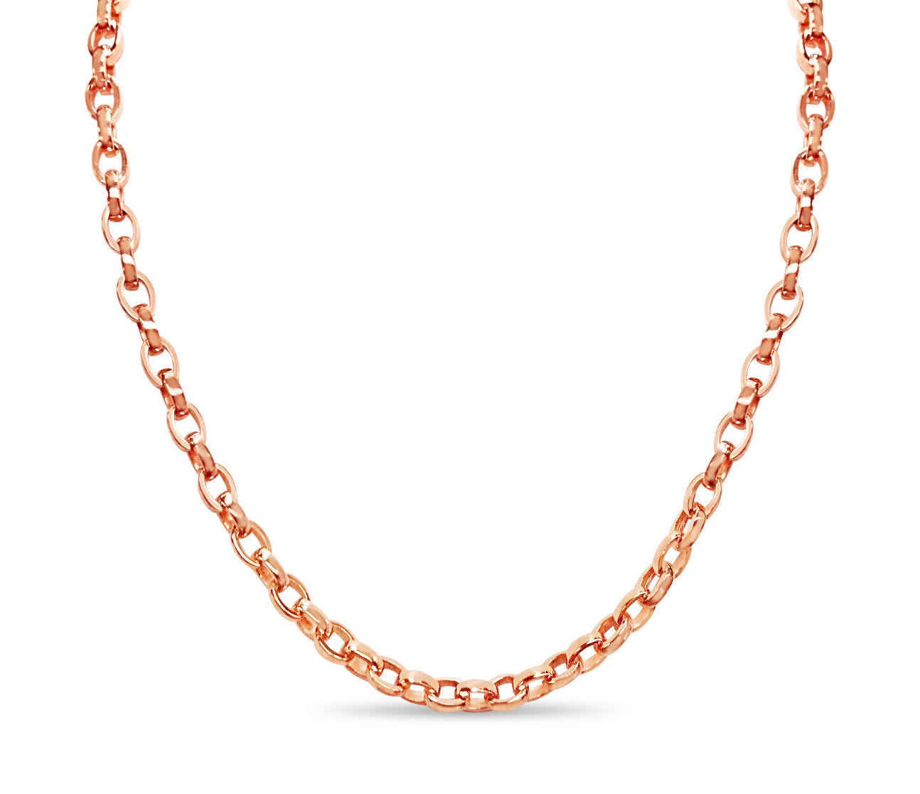 Oval Rolo Solid White/Yellow/Rose Gold Handmade Necklace , 6mm, 16-30 Inch