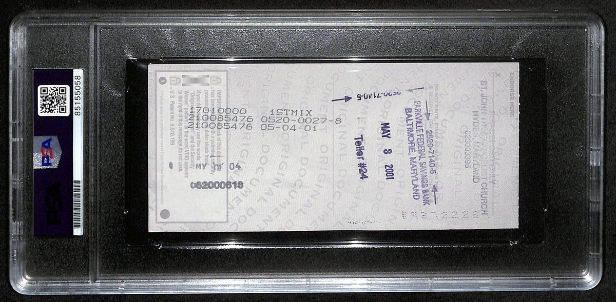 Johnny Unitas HOF Signed/Auto 2001 Bank Check Colts PSA/DNA GEM MT 10 192619