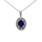 .925 Sterling Silver Diamond Accent and 9x7mm Purple Oval Amethyst Gemstone Pendant 18" Necklace (I-J Color, I1-I2 Clarity)
