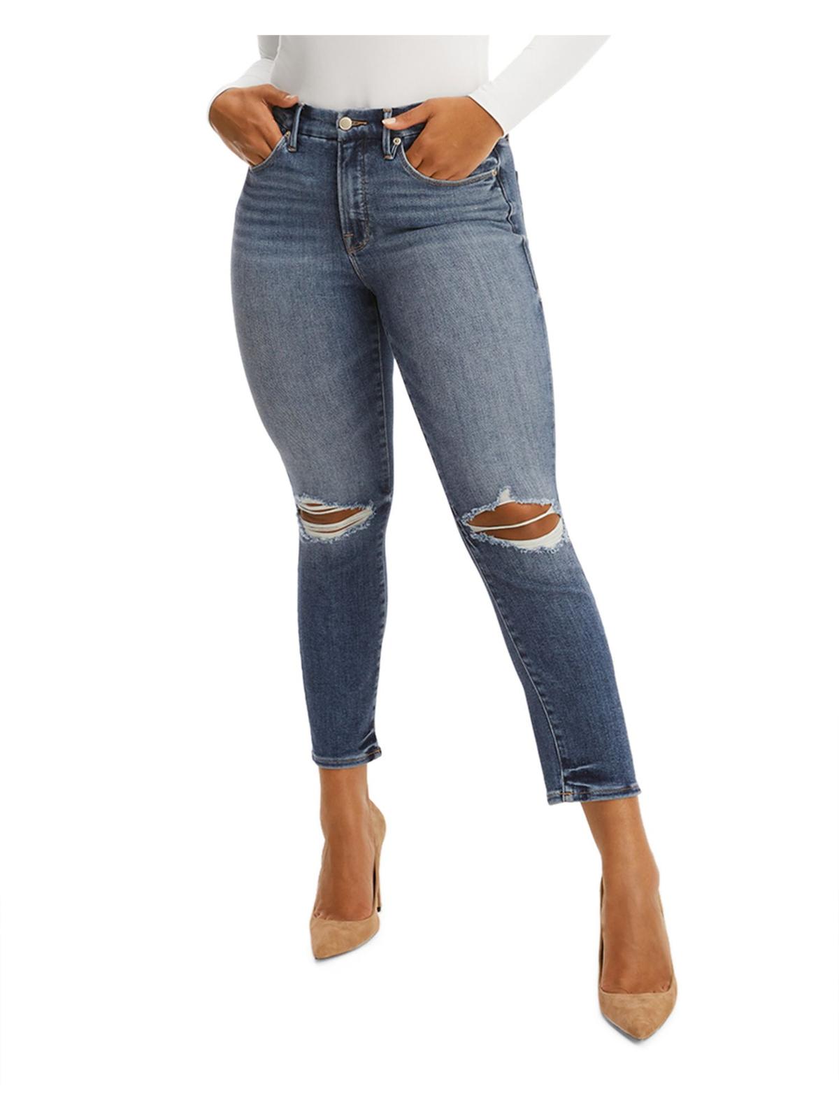 Good American Women's Black High Rise Destroyed Stovepipe Jeans Size M